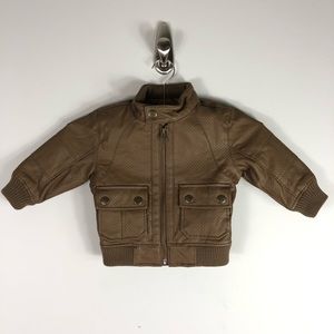 Baby Gap Moto Bomber Leather Jacket Brown